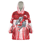 Dolphins Rugby Wearable Blanket Hoodie Polynesian Tribal Dolphin Warrior Red White Pattern
