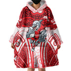 Dolphins Rugby Wearable Blanket Hoodie Polynesian Tribal Dolphin Warrior Red White Pattern