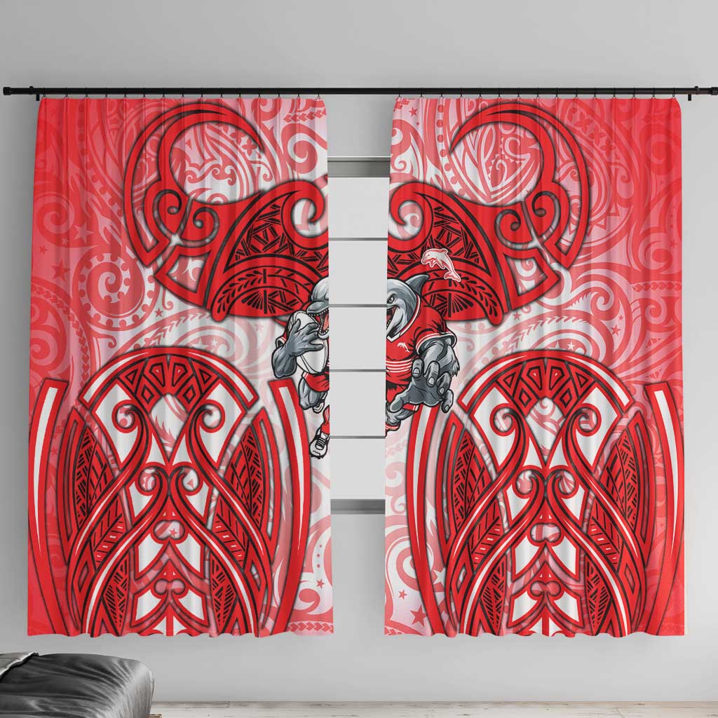 Dolphins Rugby Window Curtain Polynesian Tribal Dolphin Warrior Red White Pattern