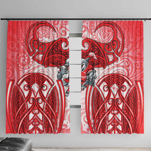 Dolphins Rugby Window Curtain Polynesian Tribal Dolphin Warrior Red White Pattern