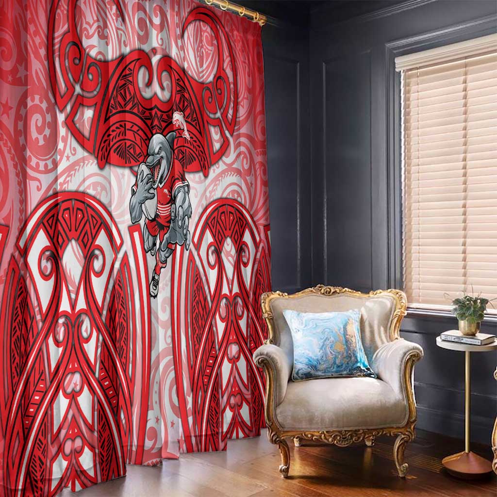 Dolphins Rugby Window Curtain Polynesian Tribal Dolphin Warrior Red White Pattern