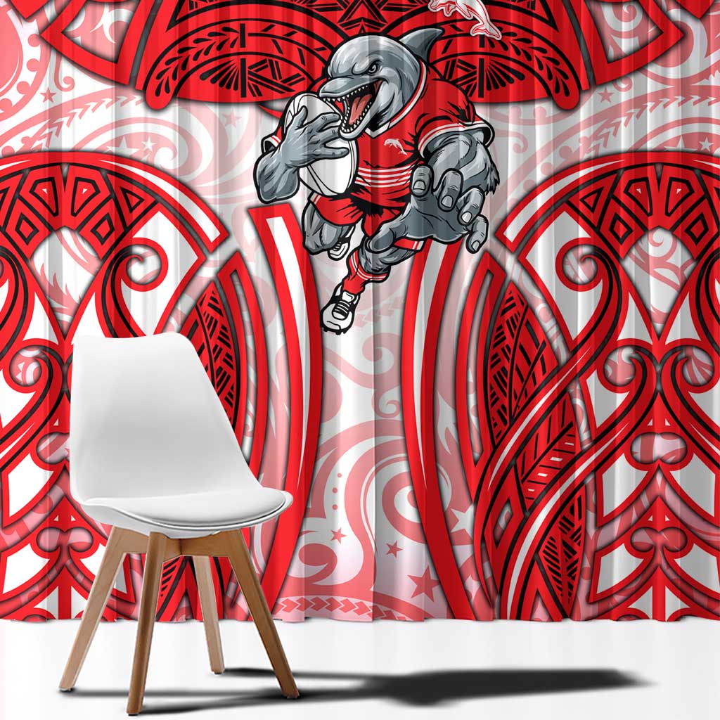 Dolphins Rugby Window Curtain Polynesian Tribal Dolphin Warrior Red White Pattern