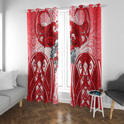 Dolphins Rugby Window Curtain Polynesian Tribal Dolphin Warrior Red White Pattern