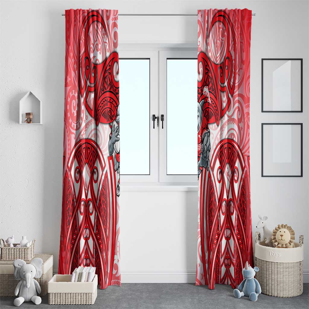 Dolphins Rugby Window Curtain Polynesian Tribal Dolphin Warrior Red White Pattern