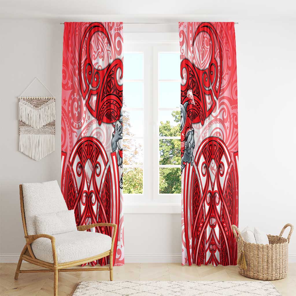 Dolphins Rugby Window Curtain Polynesian Tribal Dolphin Warrior Red White Pattern
