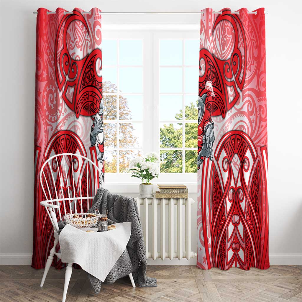 Dolphins Rugby Window Curtain Polynesian Tribal Dolphin Warrior Red White Pattern