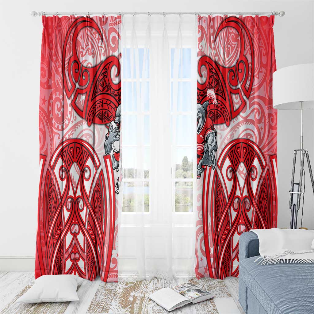 Dolphins Rugby Window Curtain Polynesian Tribal Dolphin Warrior Red White Pattern