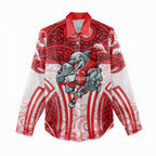 Dolphins Rugby Women Casual Shirt Polynesian Tribal Dolphin Warrior Red White Pattern
