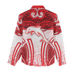 Dolphins Rugby Women Casual Shirt Polynesian Tribal Dolphin Warrior Red White Pattern