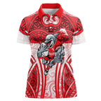 Dolphins Rugby Women Polo Shirt Polynesian Tribal Dolphin Warrior Red White Pattern