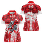 Dolphins Rugby Women Polo Shirt Polynesian Tribal Dolphin Warrior Red White Pattern