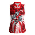 Dolphins Rugby Women Sleeveless Polo Shirt Polynesian Tribal Dolphin Warrior Red White Pattern