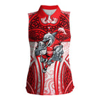 Dolphins Rugby Women Sleeveless Polo Shirt Polynesian Tribal Dolphin Warrior Red White Pattern