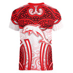 Dolphins Rugby Women V-Neck T-Shirt Polynesian Tribal Dolphin Warrior Red White Pattern