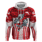 Dolphins Rugby Zip Hoodie Polynesian Tribal Dolphin Warrior Red White Pattern