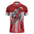 Dolphins Rugby Zipper Polo Shirt Polynesian Tribal Dolphin Warrior Red White Pattern