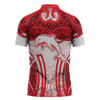 Dolphins Rugby Zipper Polo Shirt Polynesian Tribal Dolphin Warrior Red White Pattern