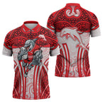 Dolphins Rugby Zipper Polo Shirt Polynesian Tribal Dolphin Warrior Red White Pattern