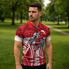 Dolphins Rugby Zipper Polo Shirt Polynesian Tribal Dolphin Warrior Red White Pattern