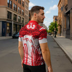 Dolphins Rugby Zipper Polo Shirt Polynesian Tribal Dolphin Warrior Red White Pattern