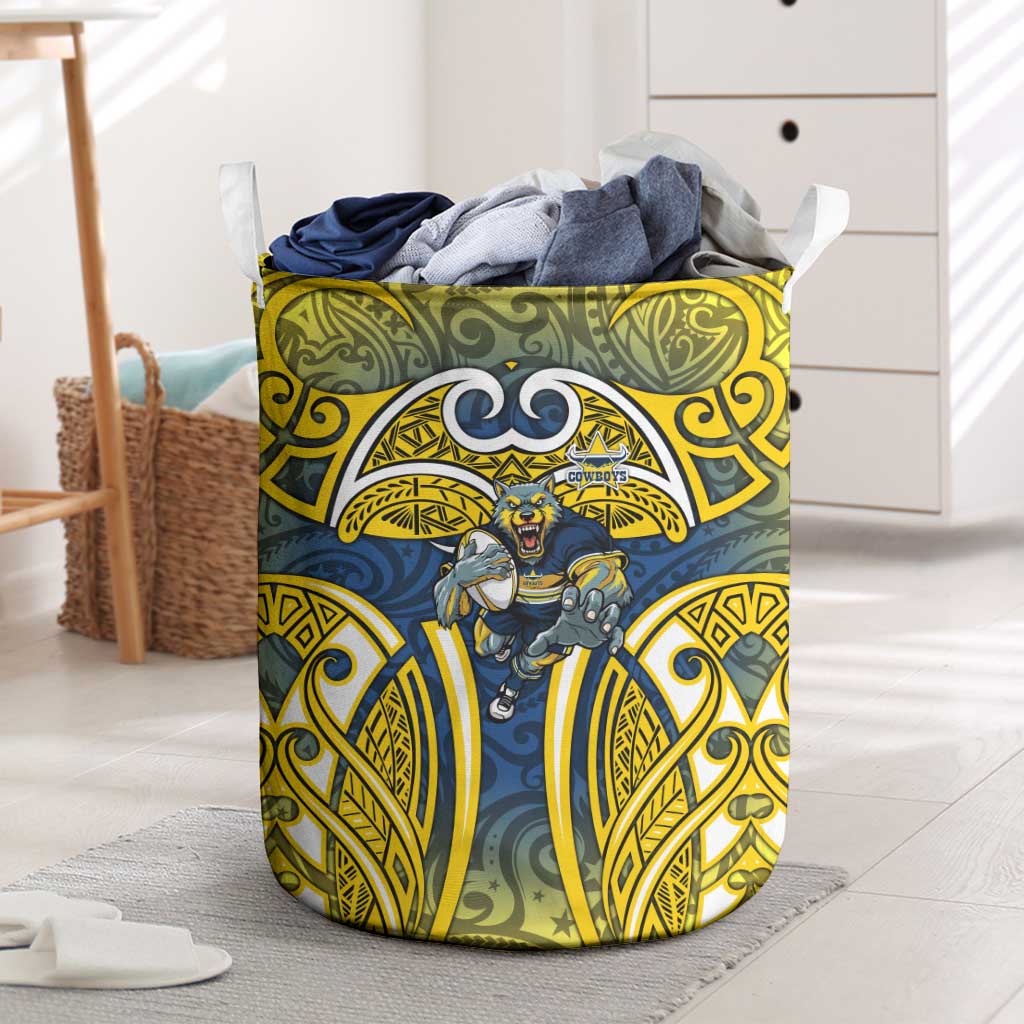 North Queensland Cowboys Rugby Laundry Basket Polynesian Tribal Bull Warrior Navy Yellow Pattern