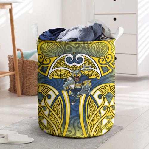 North Queensland Cowboys Rugby Laundry Basket Polynesian Tribal Bull Warrior Navy Yellow Pattern