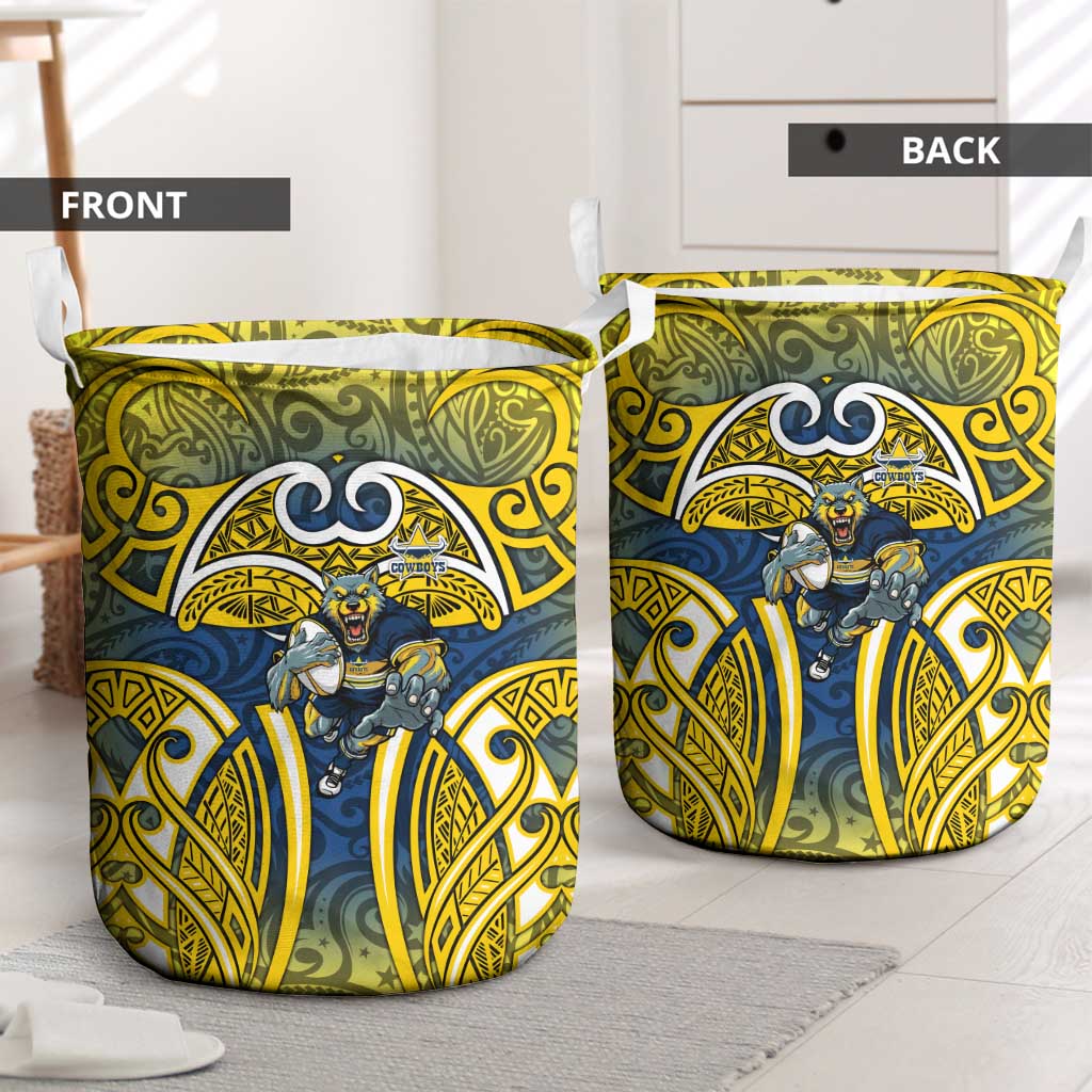 North Queensland Cowboys Rugby Laundry Basket Polynesian Tribal Bull Warrior Navy Yellow Pattern
