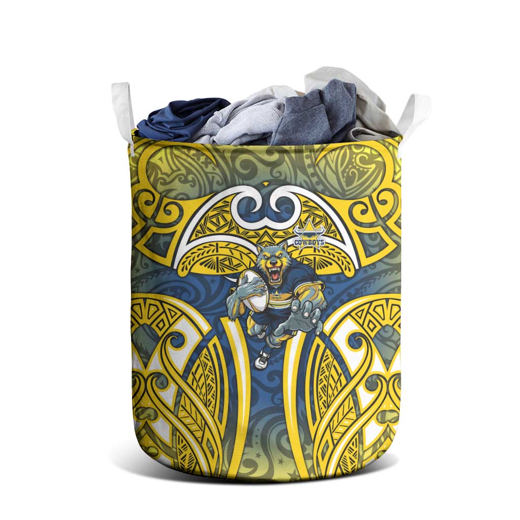 North Queensland Cowboys Rugby Laundry Basket Polynesian Tribal Bull Warrior Navy Yellow Pattern