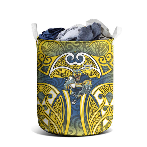 North Queensland Cowboys Rugby Laundry Basket Polynesian Tribal Bull Warrior Navy Yellow Pattern