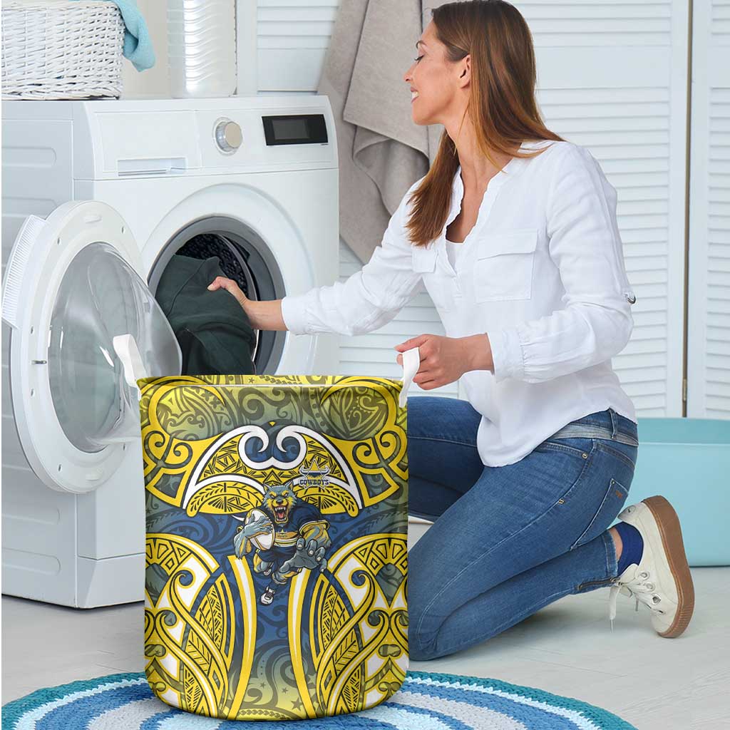 North Queensland Cowboys Rugby Laundry Basket Polynesian Tribal Bull Warrior Navy Yellow Pattern