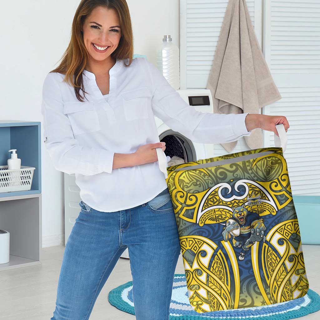 North Queensland Cowboys Rugby Laundry Basket Polynesian Tribal Bull Warrior Navy Yellow Pattern