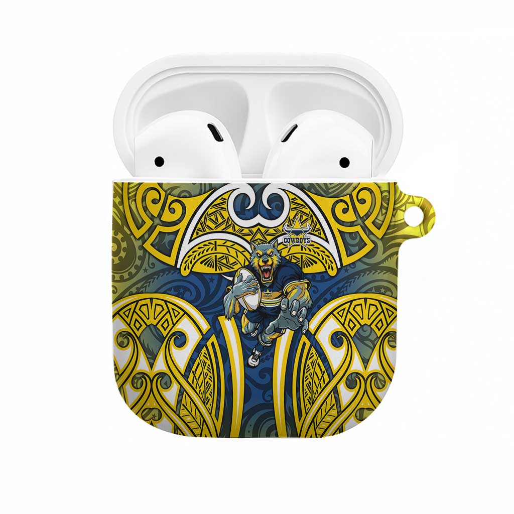 North Queensland Cowboys Rugby AirPods Case Polynesian Tribal Bull Warrior Navy Yellow Pattern