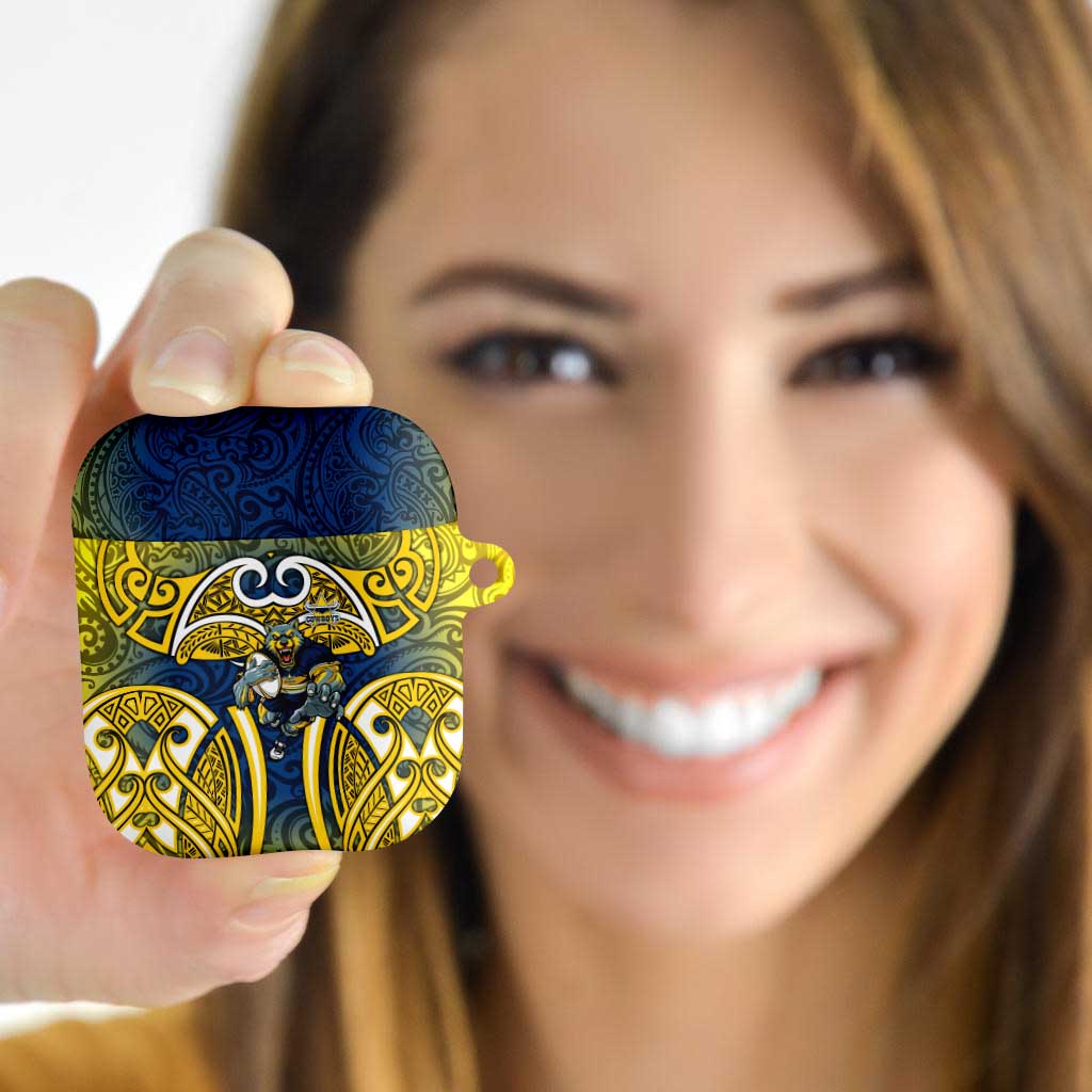 North Queensland Cowboys Rugby AirPods Case Polynesian Tribal Bull Warrior Navy Yellow Pattern