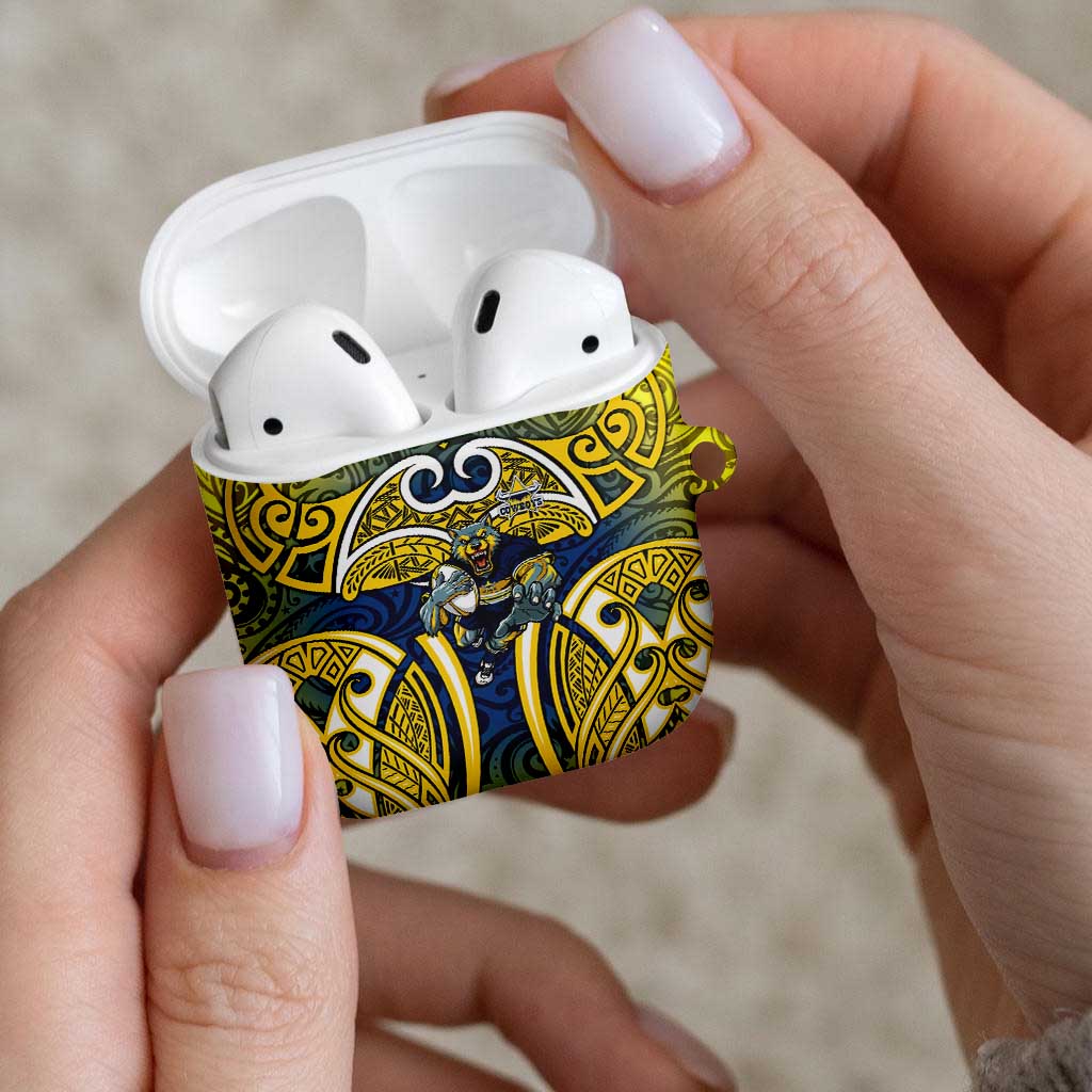 North Queensland Cowboys Rugby AirPods Case Polynesian Tribal Bull Warrior Navy Yellow Pattern
