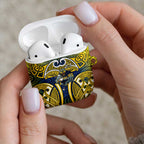 North Queensland Cowboys Rugby AirPods Case Polynesian Tribal Bull Warrior Navy Yellow Pattern