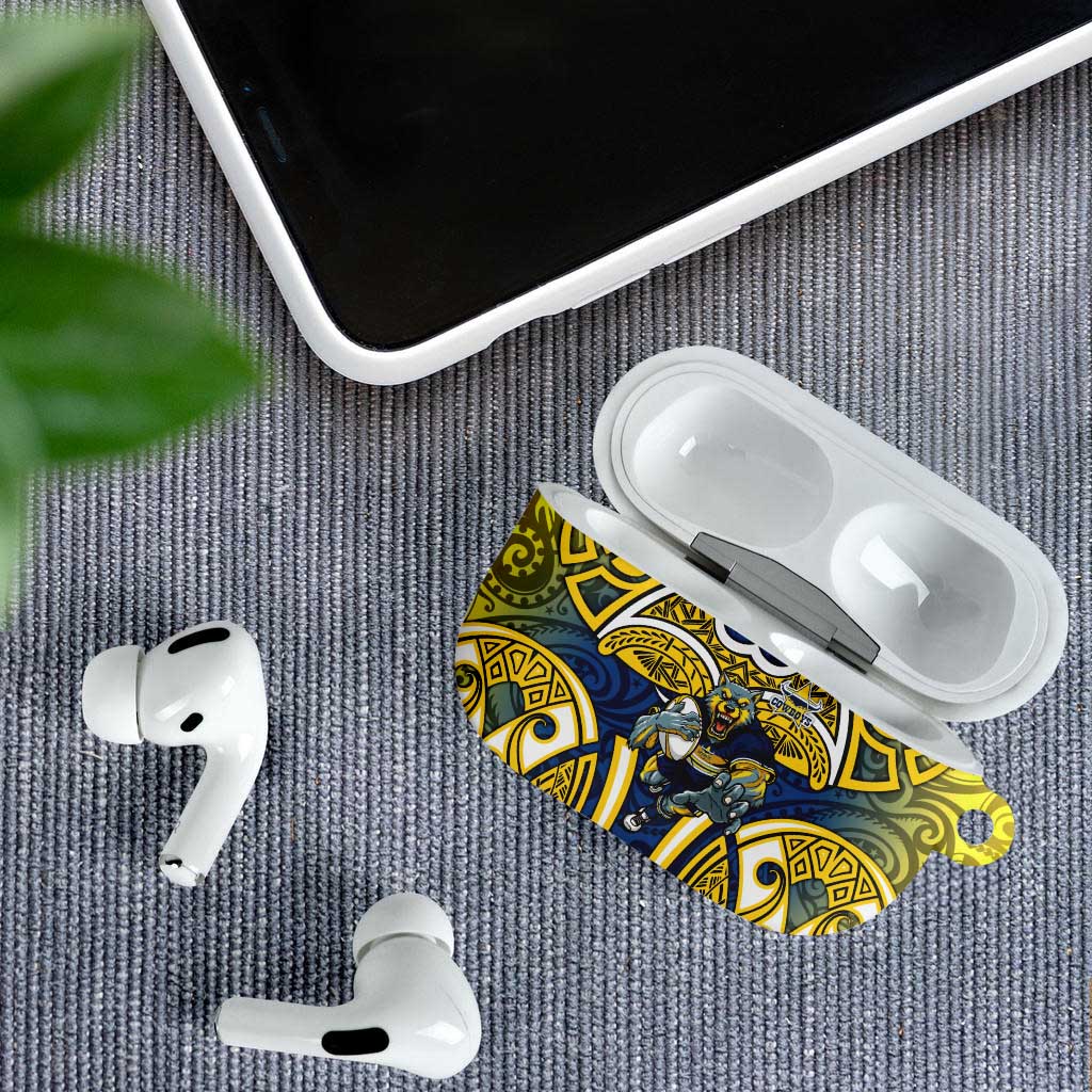 North Queensland Cowboys Rugby AirPods Case Polynesian Tribal Bull Warrior Navy Yellow Pattern