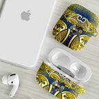 North Queensland Cowboys Rugby AirPods Case Polynesian Tribal Bull Warrior Navy Yellow Pattern