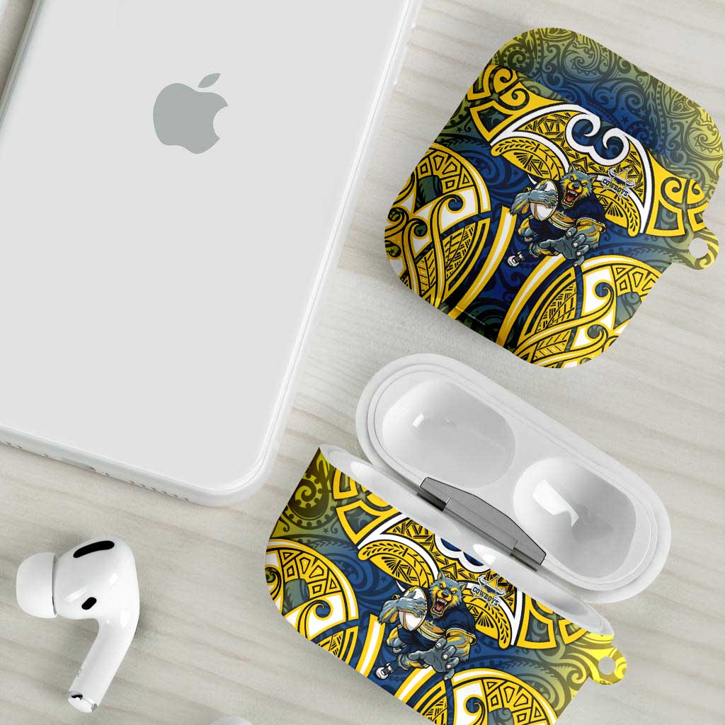 North Queensland Cowboys Rugby AirPods Case Polynesian Tribal Bull Warrior Navy Yellow Pattern