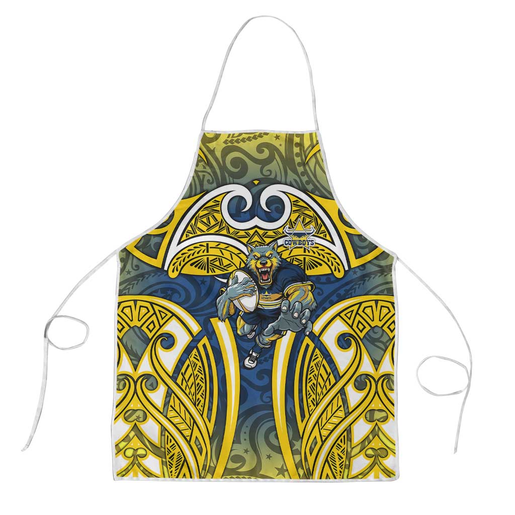 North Queensland Cowboys Rugby Apron Polynesian Tribal Bull Warrior Navy Yellow Pattern