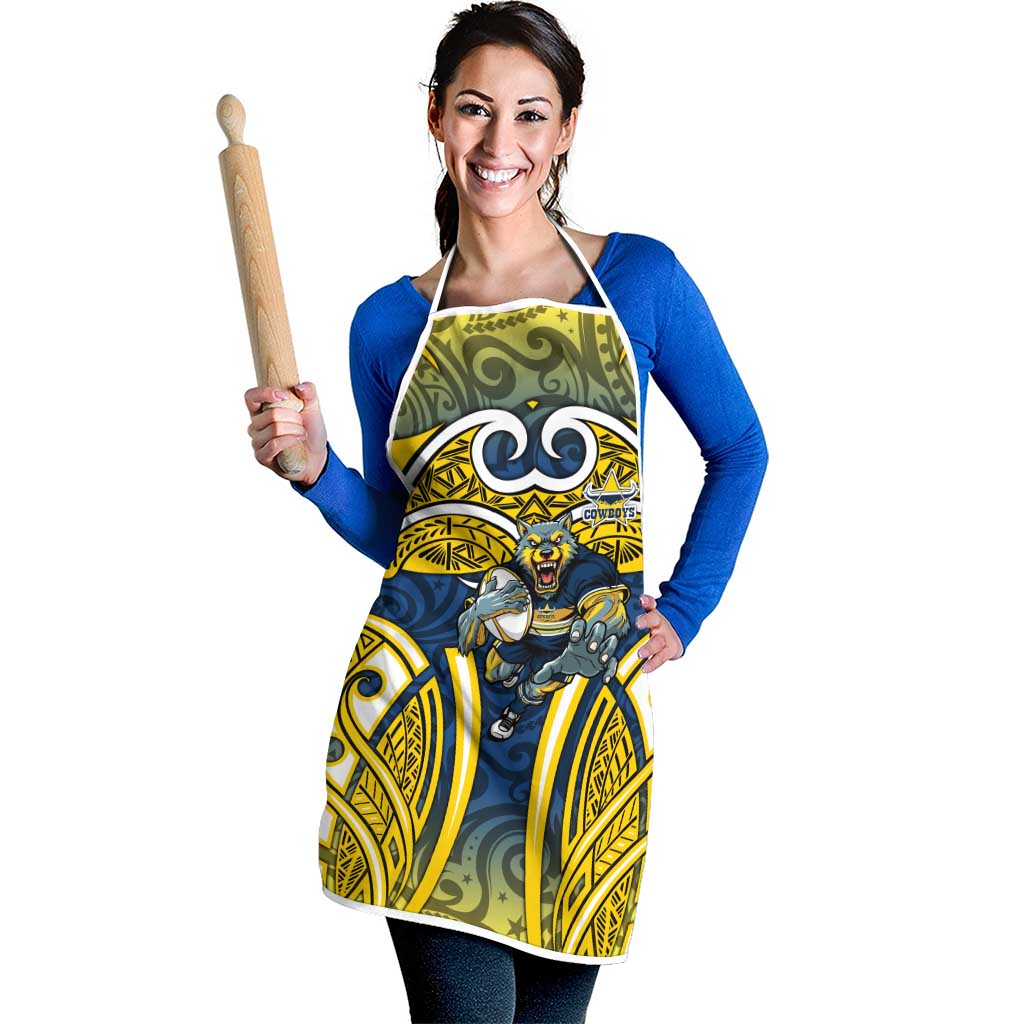North Queensland Cowboys Rugby Apron Polynesian Tribal Bull Warrior Navy Yellow Pattern