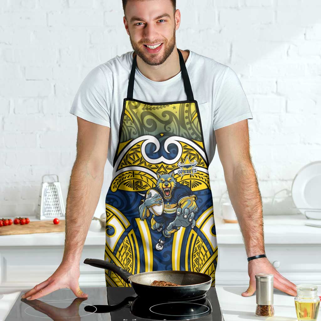 North Queensland Cowboys Rugby Apron Polynesian Tribal Bull Warrior Navy Yellow Pattern