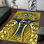 North Queensland Cowboys Rugby Area Rug Polynesian Tribal Bull Warrior Navy Yellow Pattern