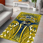 North Queensland Cowboys Rugby Area Rug Polynesian Tribal Bull Warrior Navy Yellow Pattern