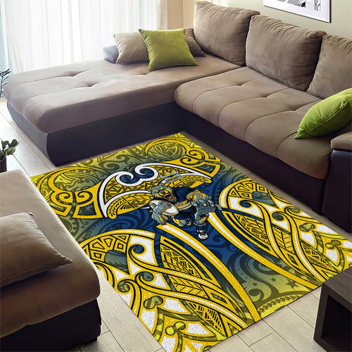 North Queensland Cowboys Rugby Area Rug Polynesian Tribal Bull Warrior Navy Yellow Pattern