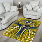 North Queensland Cowboys Rugby Area Rug Polynesian Tribal Bull Warrior Navy Yellow Pattern