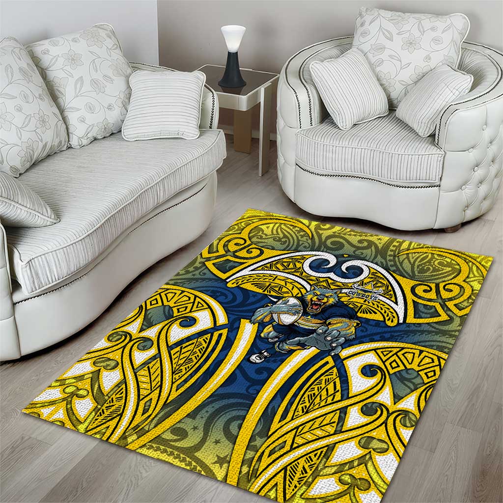 North Queensland Cowboys Rugby Area Rug Polynesian Tribal Bull Warrior Navy Yellow Pattern
