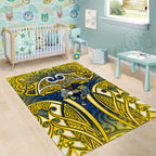 North Queensland Cowboys Rugby Area Rug Polynesian Tribal Bull Warrior Navy Yellow Pattern