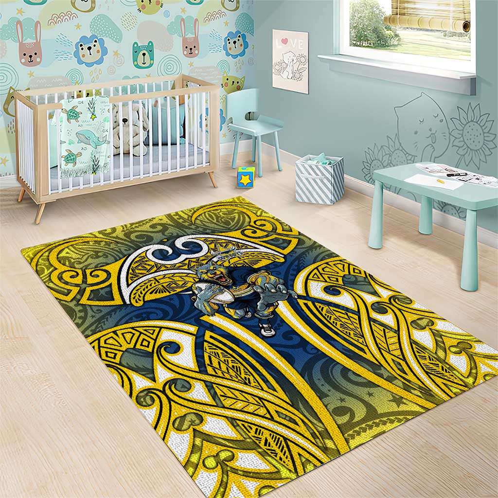 North Queensland Cowboys Rugby Area Rug Polynesian Tribal Bull Warrior Navy Yellow Pattern