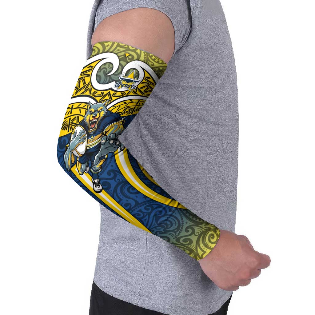 North Queensland Cowboys Rugby Arm Sleeves Polynesian Tribal Bull Warrior Navy Yellow Pattern