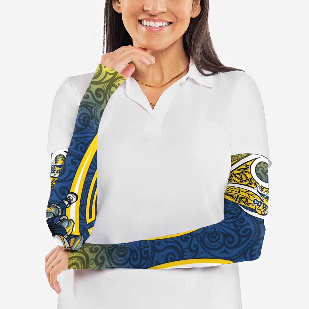 North Queensland Cowboys Rugby Arm Sleeves Polynesian Tribal Bull Warrior Navy Yellow Pattern
